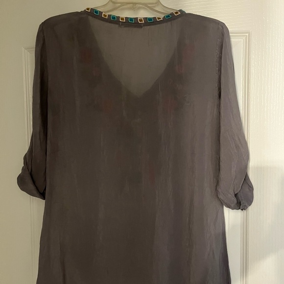 Johnny Was Charcoal Blouse with Colorful Embroidery - Picture 8 of 9